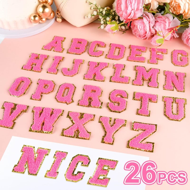 ASTARON 26 Pcs Self Adhesive Letter Patches Chenille Letters Stickers, A-Z Embroidered Applique Patches Alphabet Cloth Patch for Clothes, Bags, Hat, Phone Case, DIY Accessories (Medium Pink) - Image 3